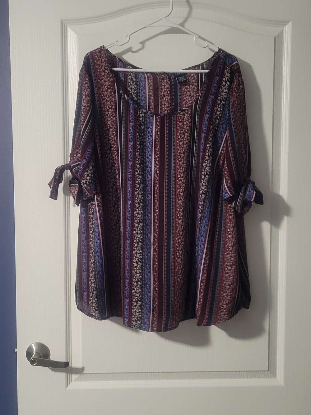 torrid Purple and Blue Striped Tie-Sleeve Blouse